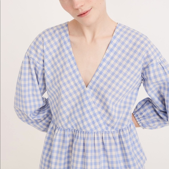 Madewell Bubble-Sleeve Peplum Top in Gingham Check - Picture 4 of 10